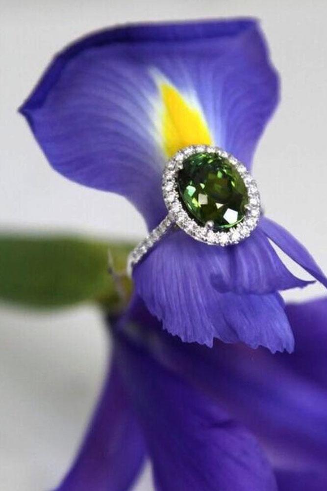 colored engagement rings white gold green center gemstone halo