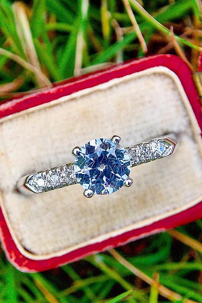 colored engagement rings white gold pave band round cut