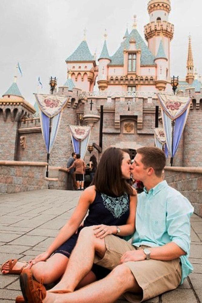 Disney proposals castle background and proposal kiss