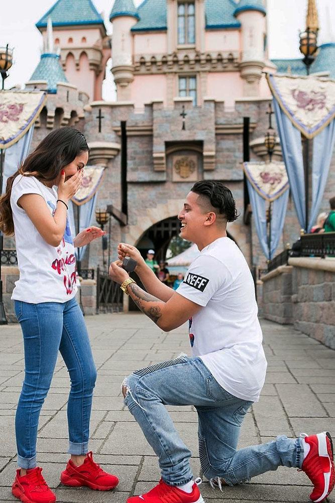 Disney proposals couple in red trainers