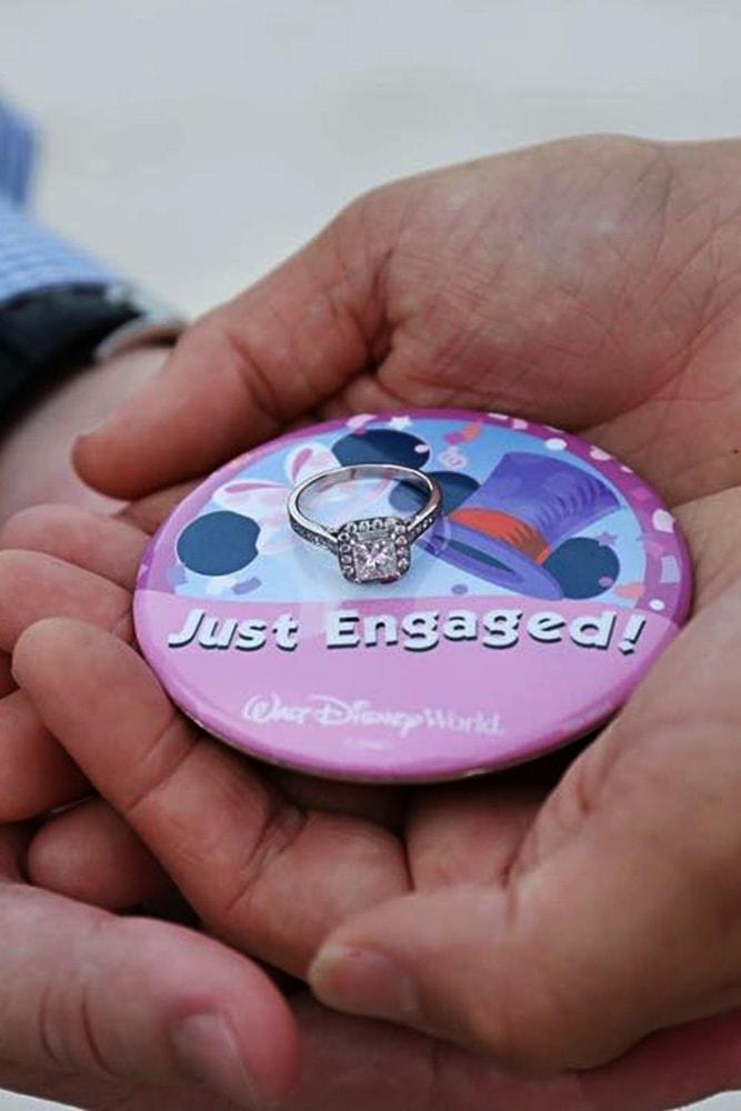 disney proposals ideas for inspiration engagement ring and badge in disneyland style