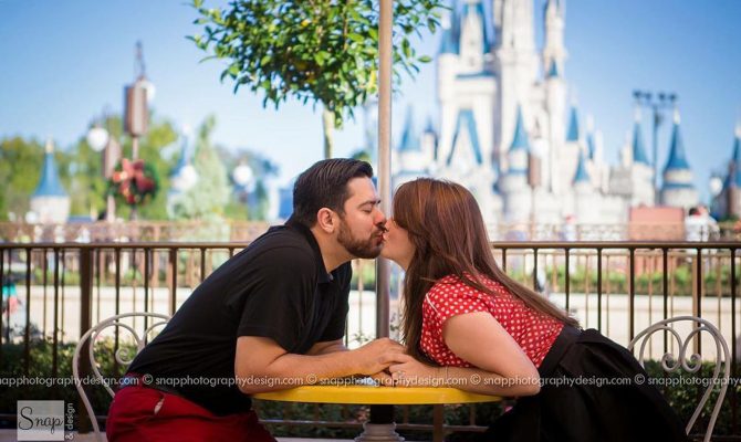 Disney proposals kiss on disney background