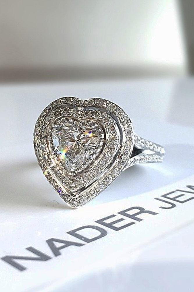 heart engagement rings double halo white gold diamonds