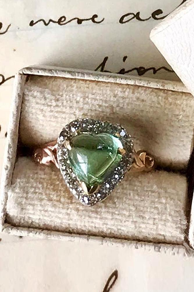 heart engagement rings gemstone halo rose gold