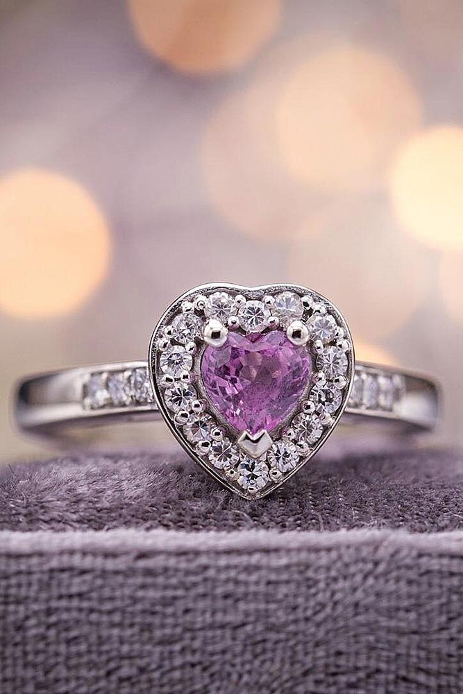 heart engagement rings gemstone white gold pave band