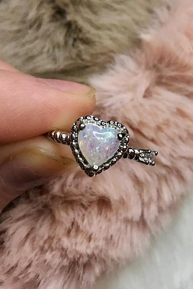 heart engagement rings opal halo white gold