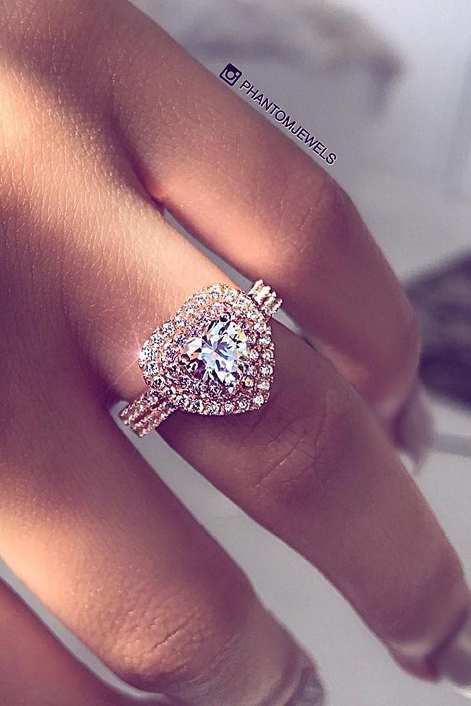 heart engagement rings pave band halo center heart