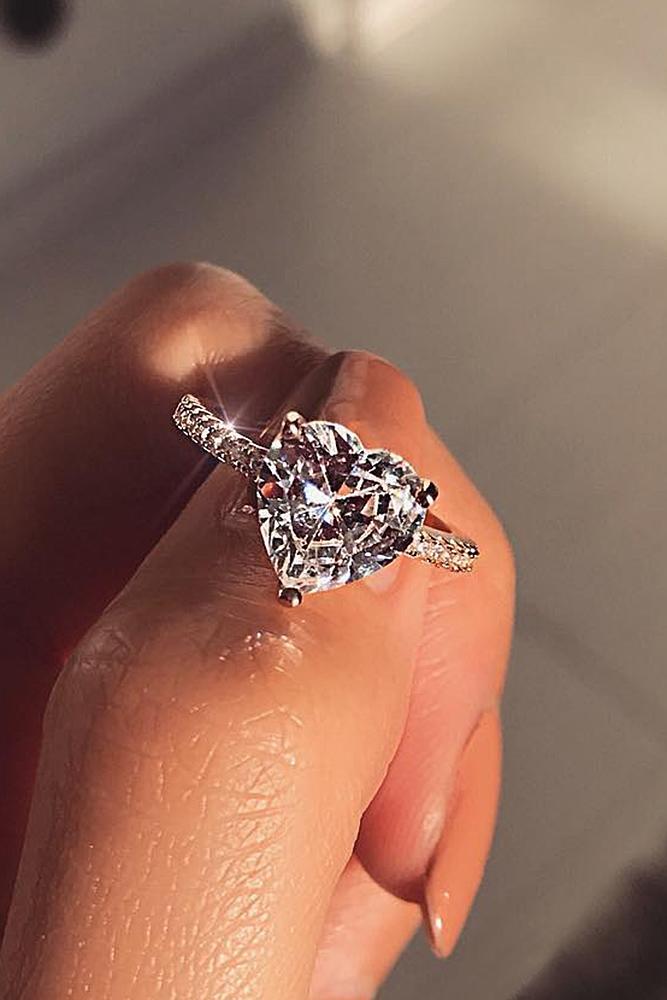 heart engagement rings rose gold halo pave band
