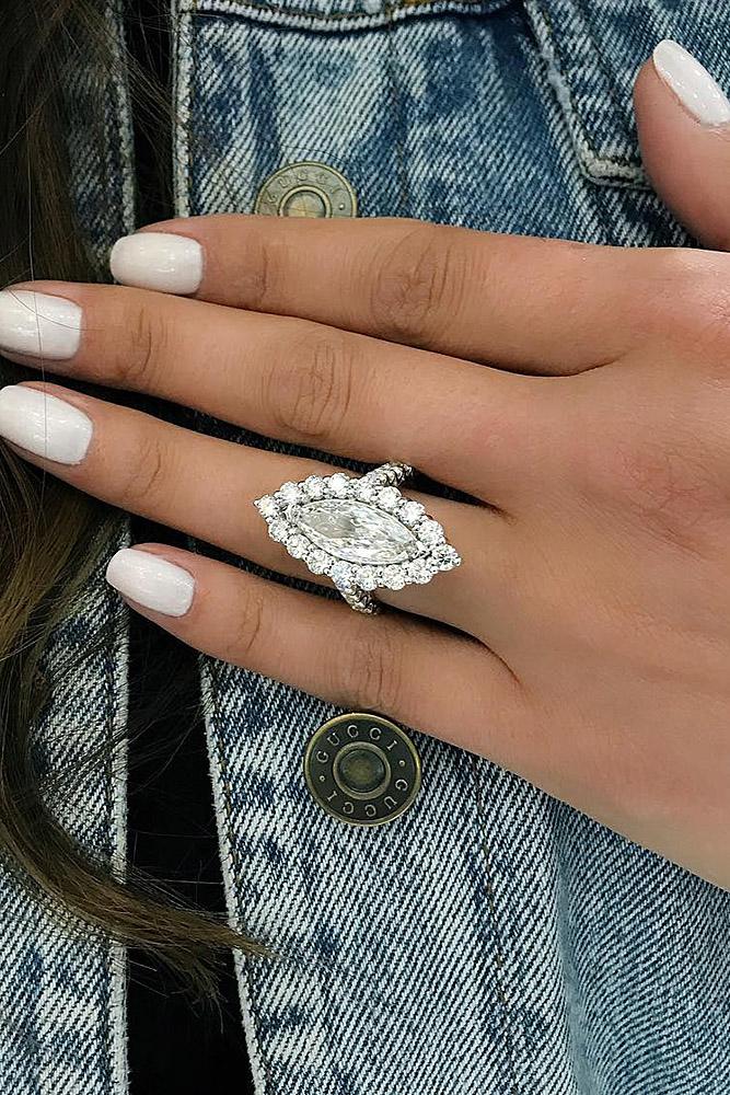 marquise diamond pave band halo floral white gold