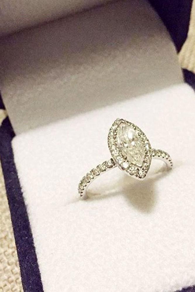 marquise diamond pave band halo white gold center stone