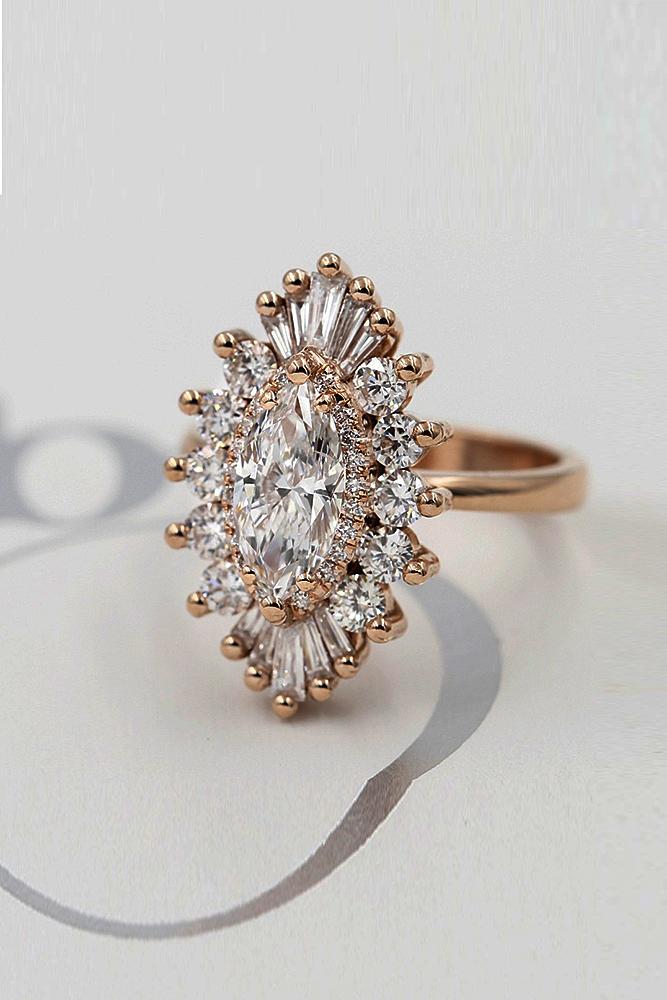 marquise diamond rose gold unique halo