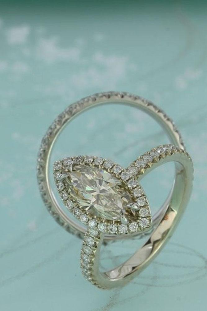 marquise diamond white gold halo pave band diamond