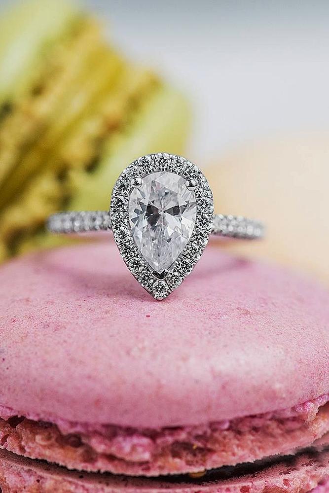 pear shaped engagement rings halo pave band diamond
