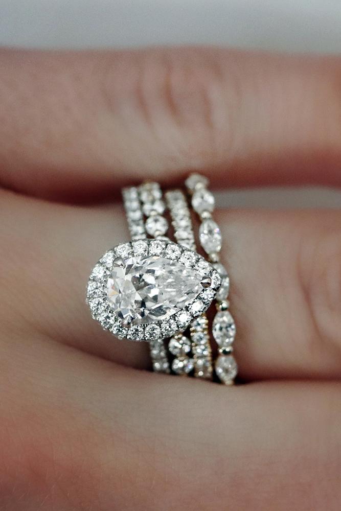 pear shaped engagement rings halo wedding set diamond