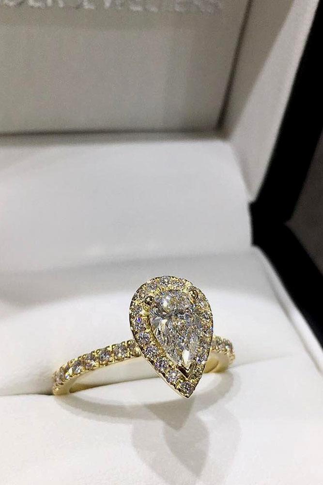 pear shaped engagement rings pave band rose gold