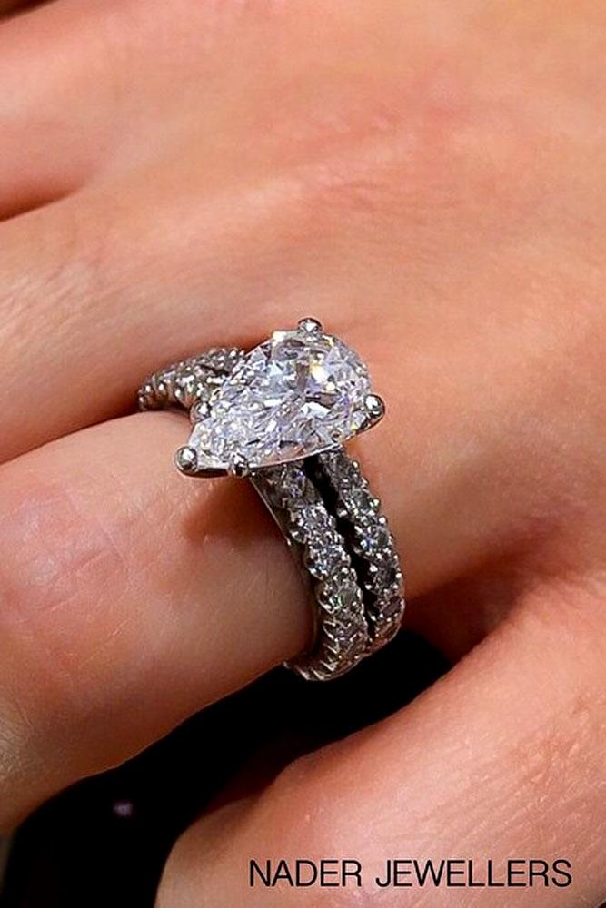 pear shaped engagement rings solitaire white gold pave band