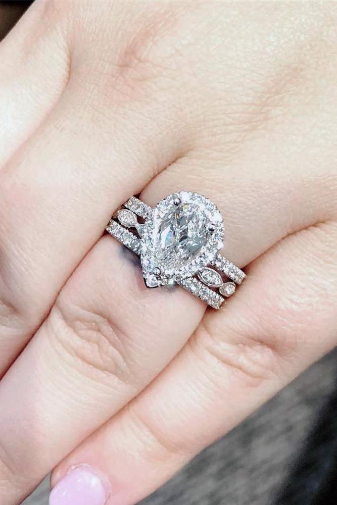 pear shaped engagement rings stackable white gold diamonds halo