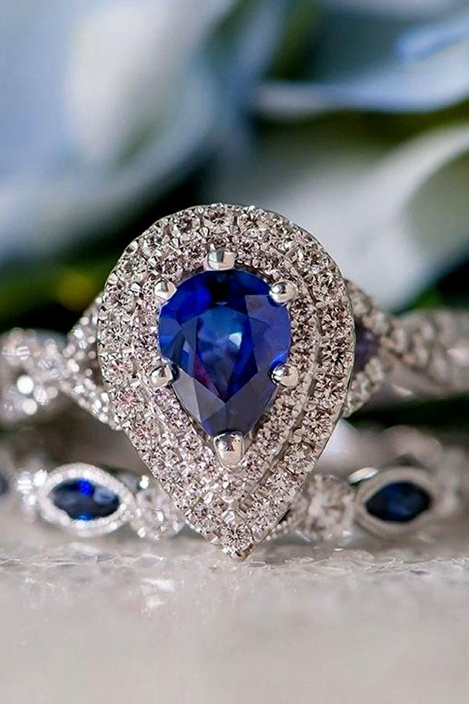 pear shaped engagement rings white gold double diamond halo sapphire