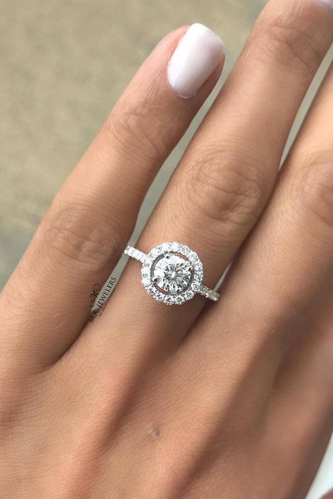 round engagement rings hallo pave bands