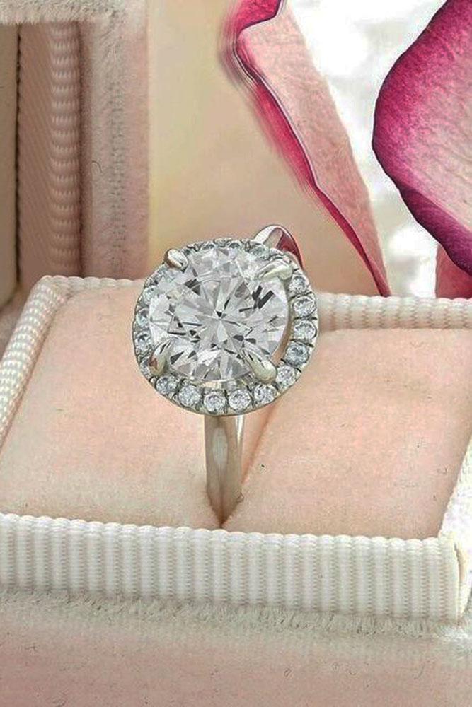 round engagement rings halo diamonds white gold band