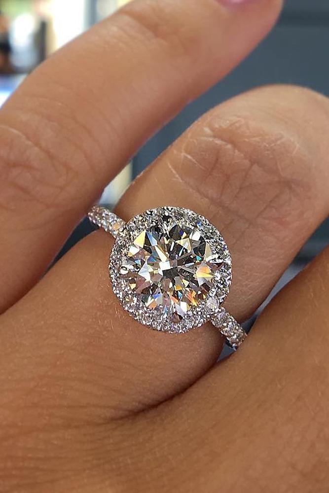 round engagement rings halo pave band diamond