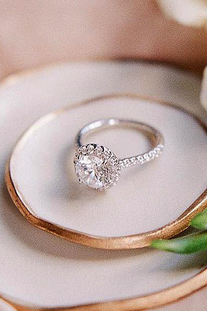 round engagement rings pave band halo diamond