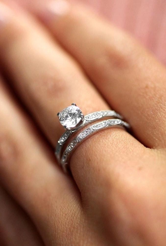 round engagement rings round cut diamond solitaire engagement rings in sets white gold pave band classic