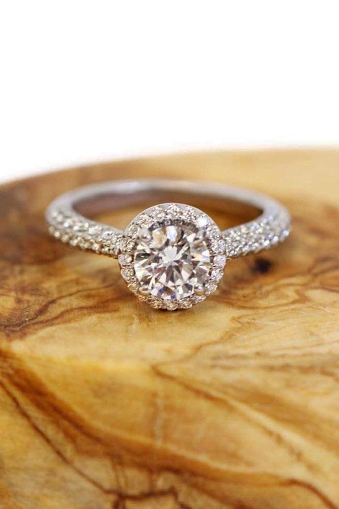 round engagement rings round diamond halo pave band