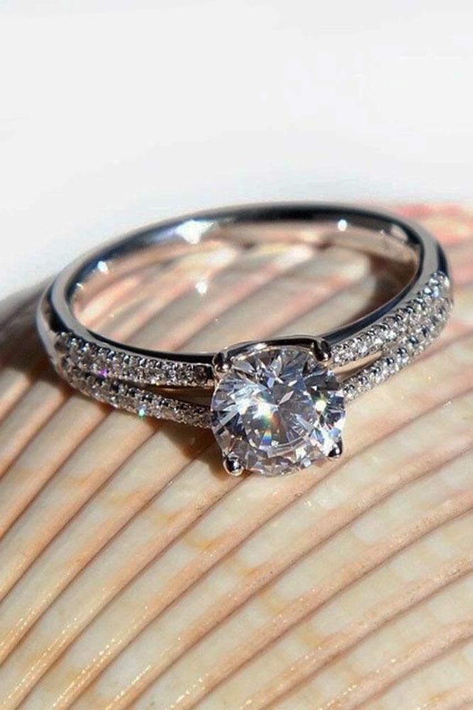 round engagement rings shank white gold pave band