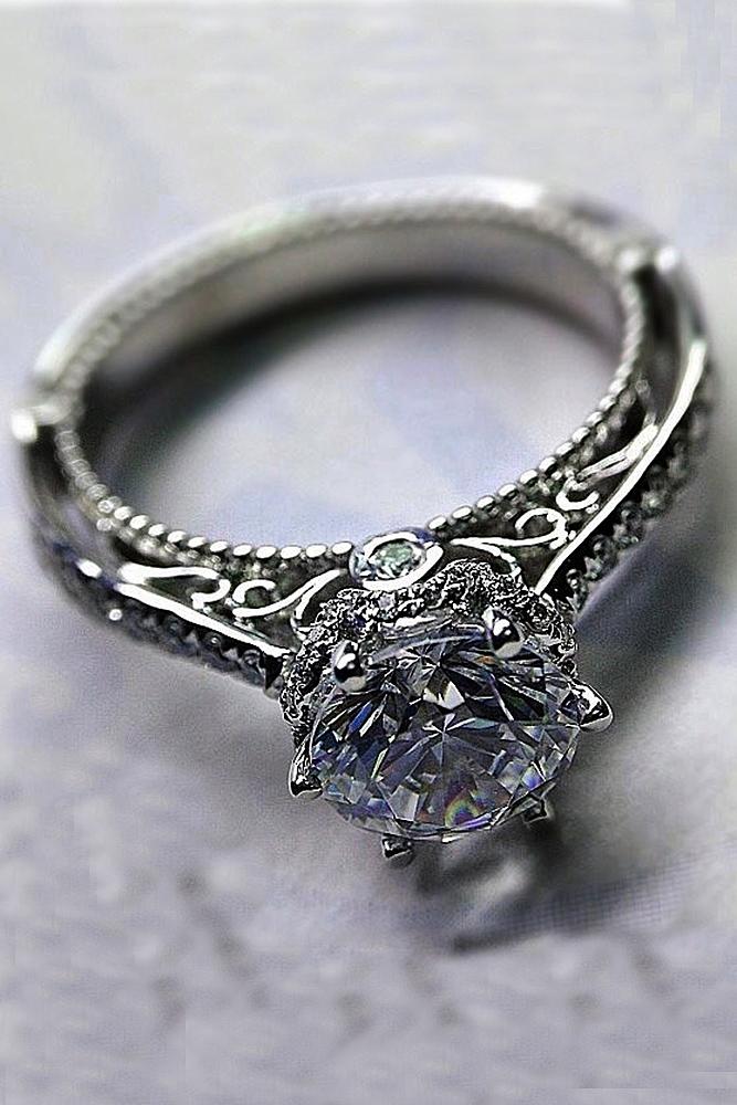 round engagement rings solitaire diamond vintage white gold