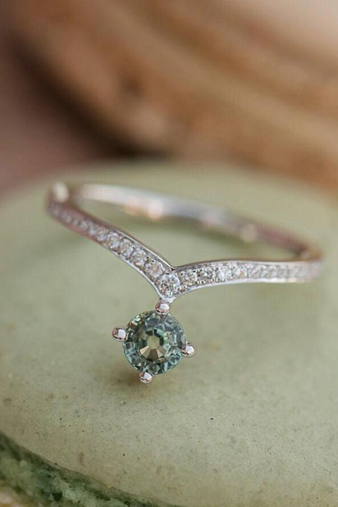 round engagement rings unique pave band