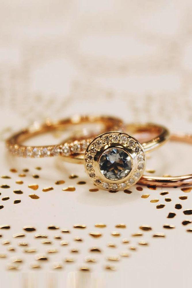 round engagement rings vintage rose gold diamond halo