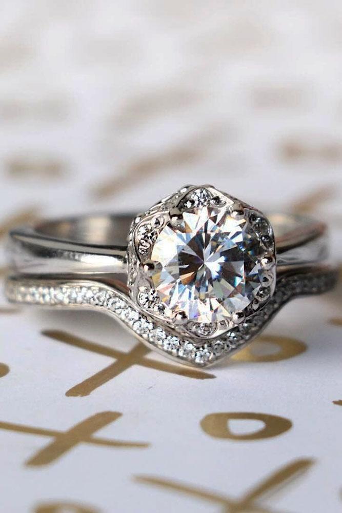 round engagement rings vintage white gold halo diamond