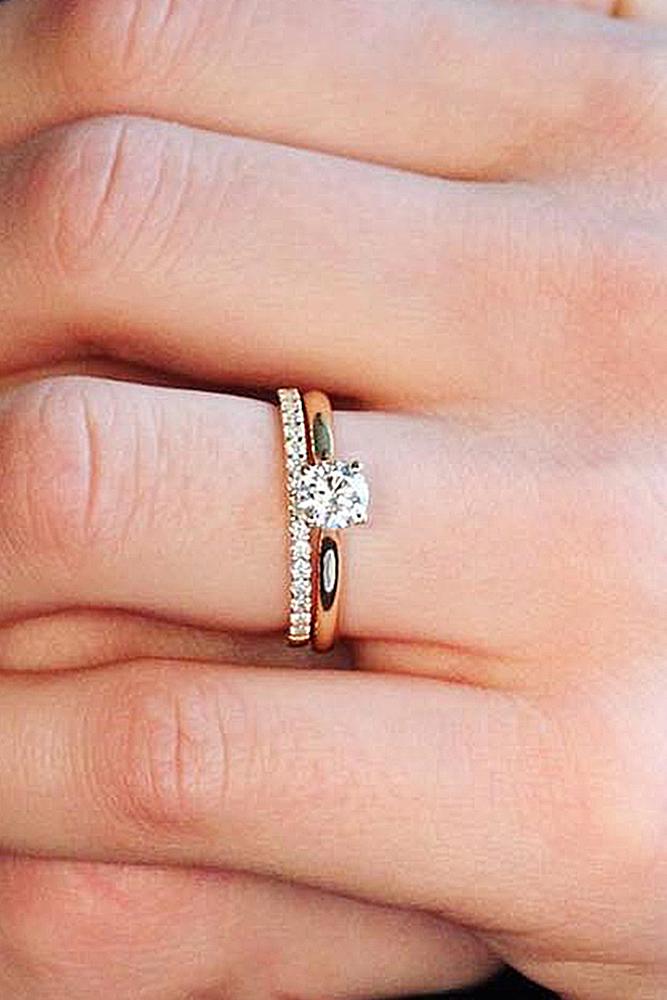 round engagement rings wedding set rose gold