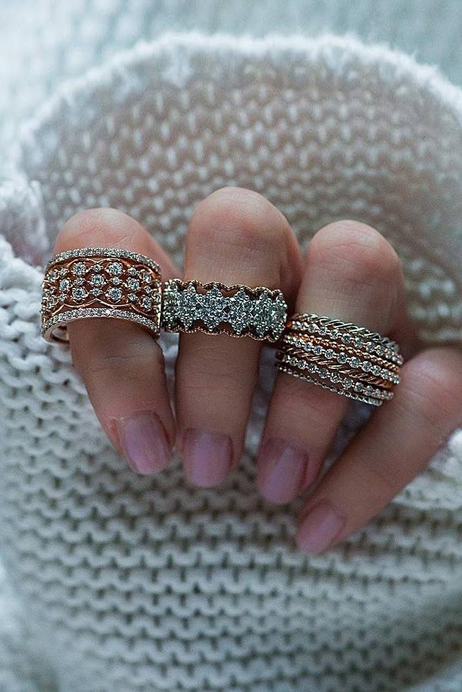 unique wedding rings mixed metal diamonds set