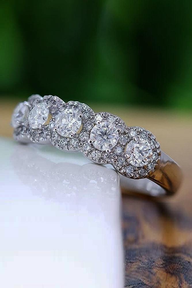 unique wedding rings rose gold wedding bands with white five stones halo brilliant