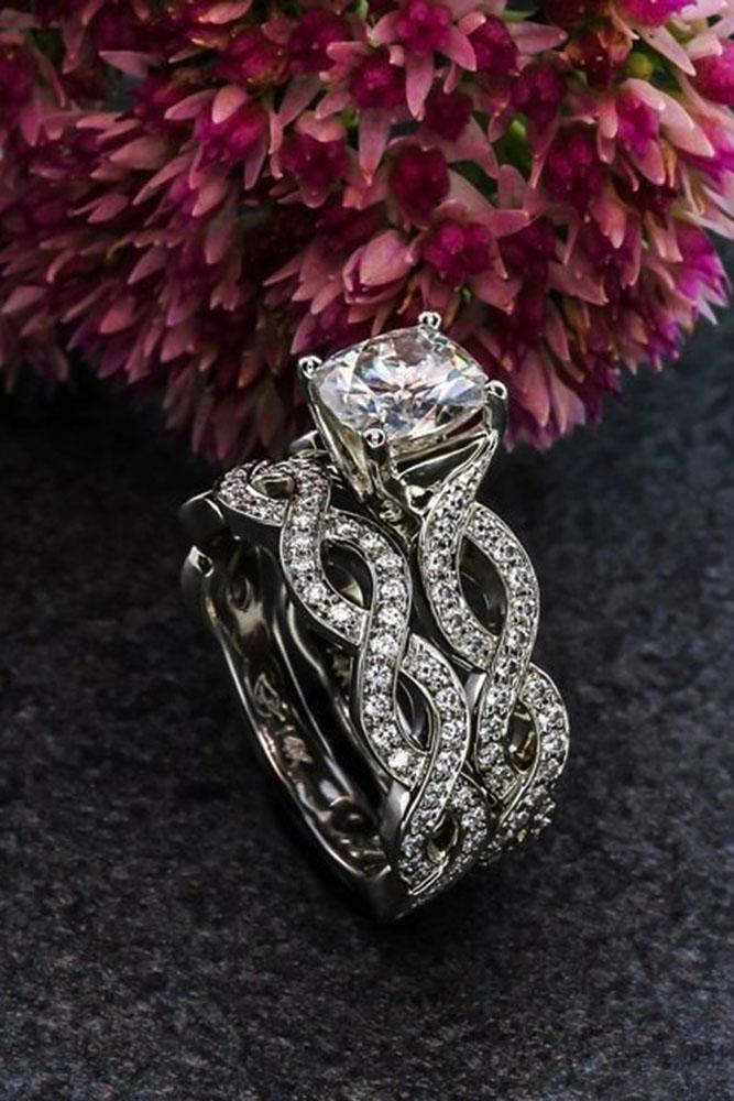 unique wedding rings round cut diamond twist band white gold