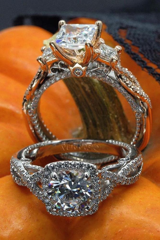 unique wedding rings twist band diamond center stone rose white gold