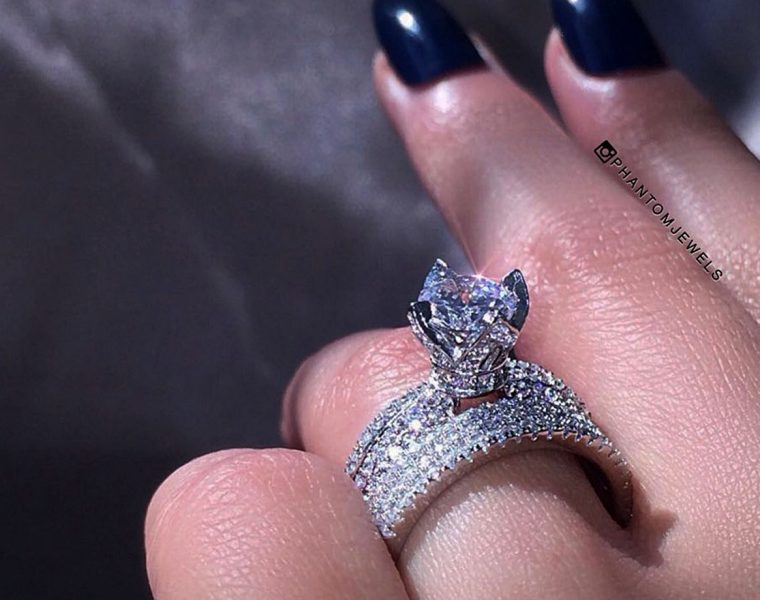 unique wedding rings white gold pave band floral design
