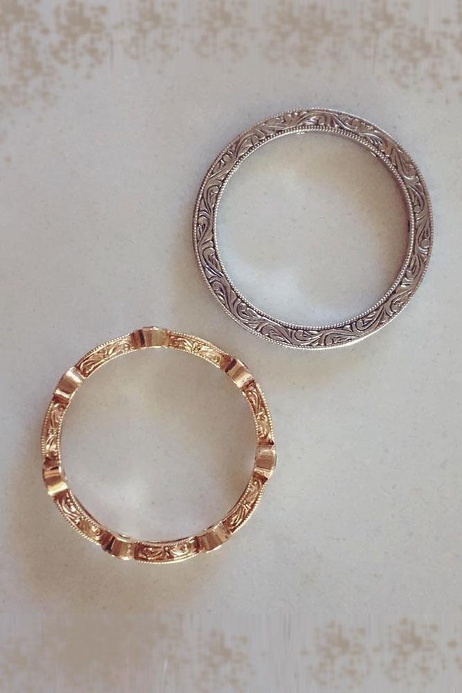 vintage wedding band white and rose gold unique bands