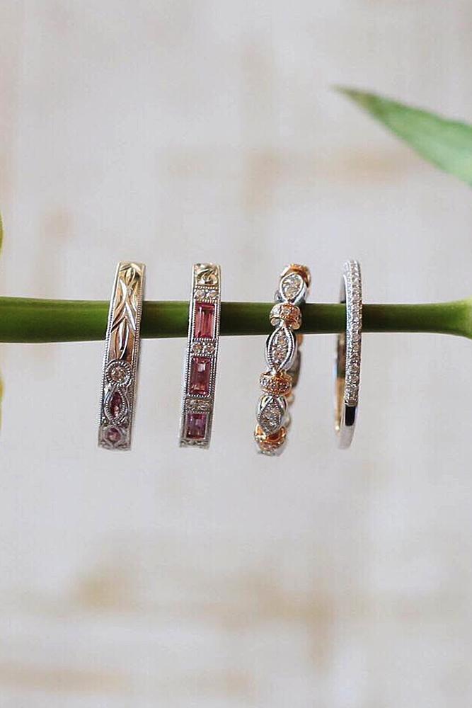 vintage wedding bands colored gemstones white yellow rose gold