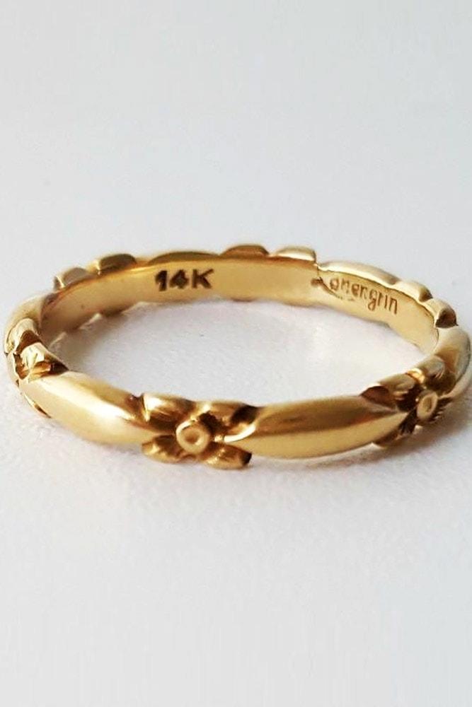 vintage wedding bands floral elements gold simple