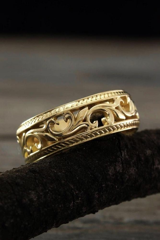 vintage wedding bands floral elements yellow gold special