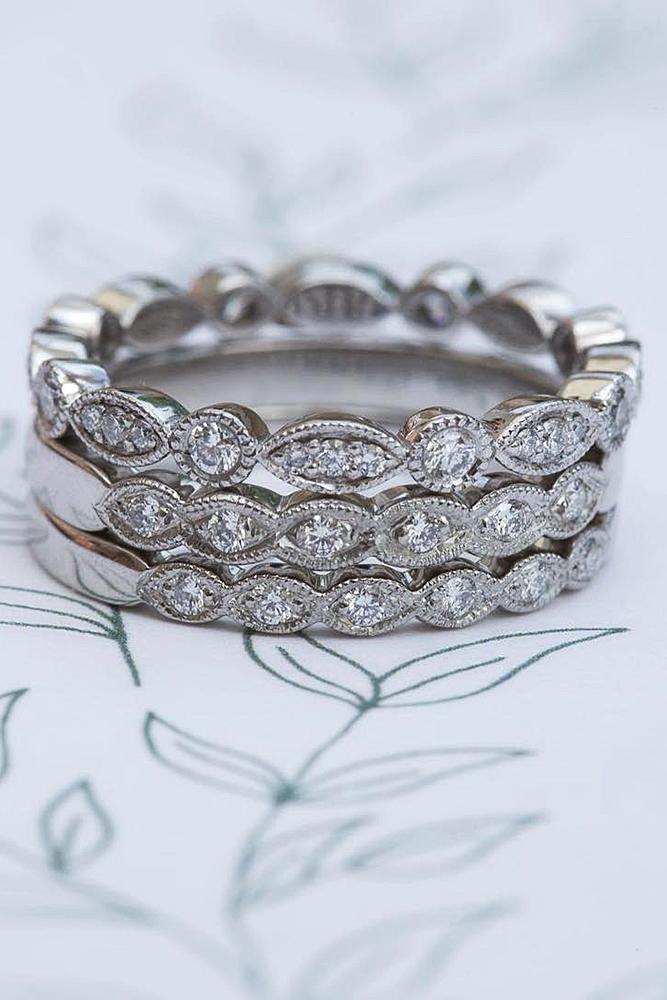 vintage wedding bands white gold twist diamond stack