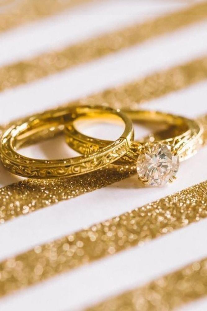 vintage wedding bands yellow gold in sets round cut diamond pave band in vintage style