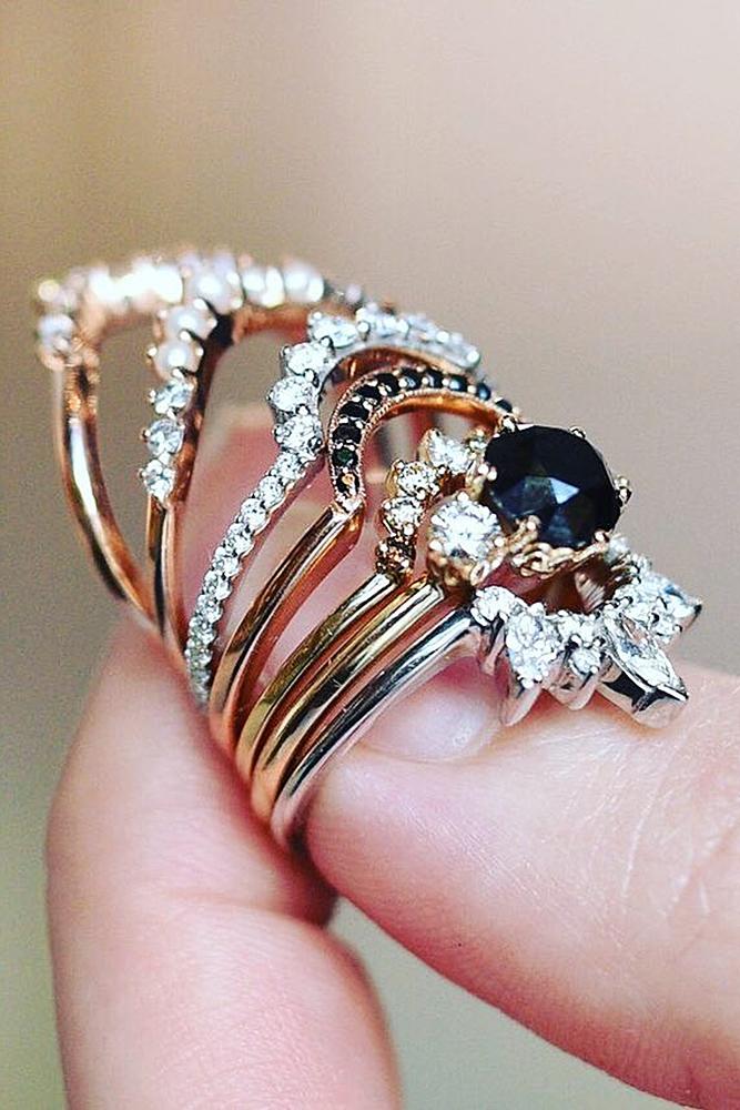 black diamond engagement rings bands rose gold round cut