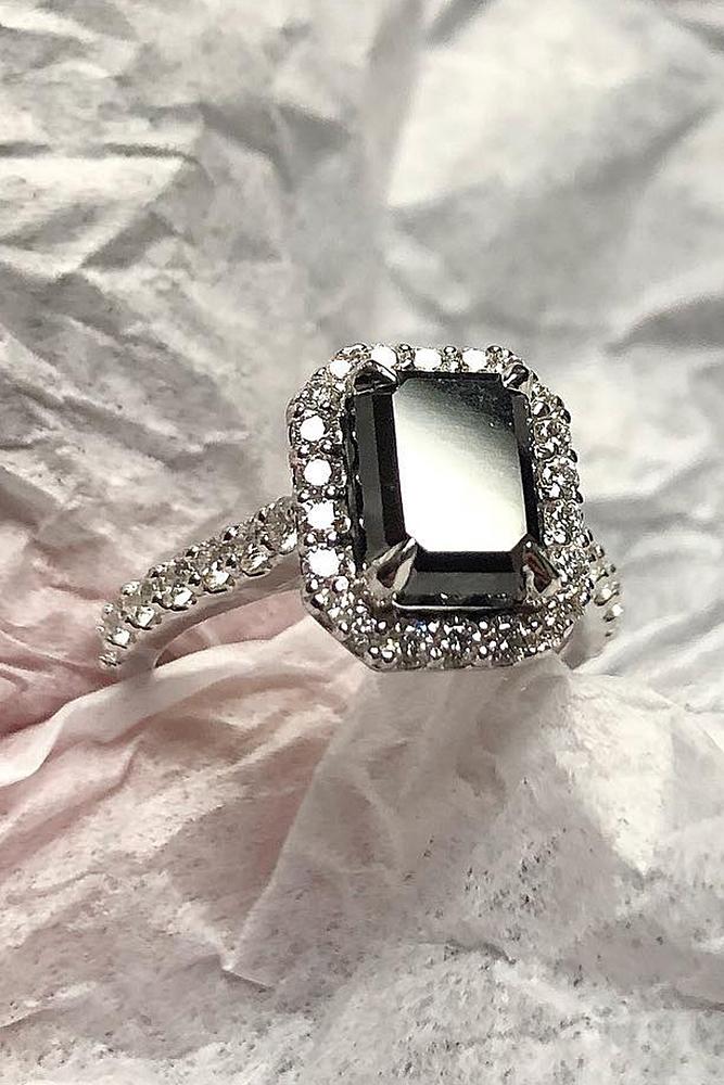 black diamond engagement rings emerald cut pave band