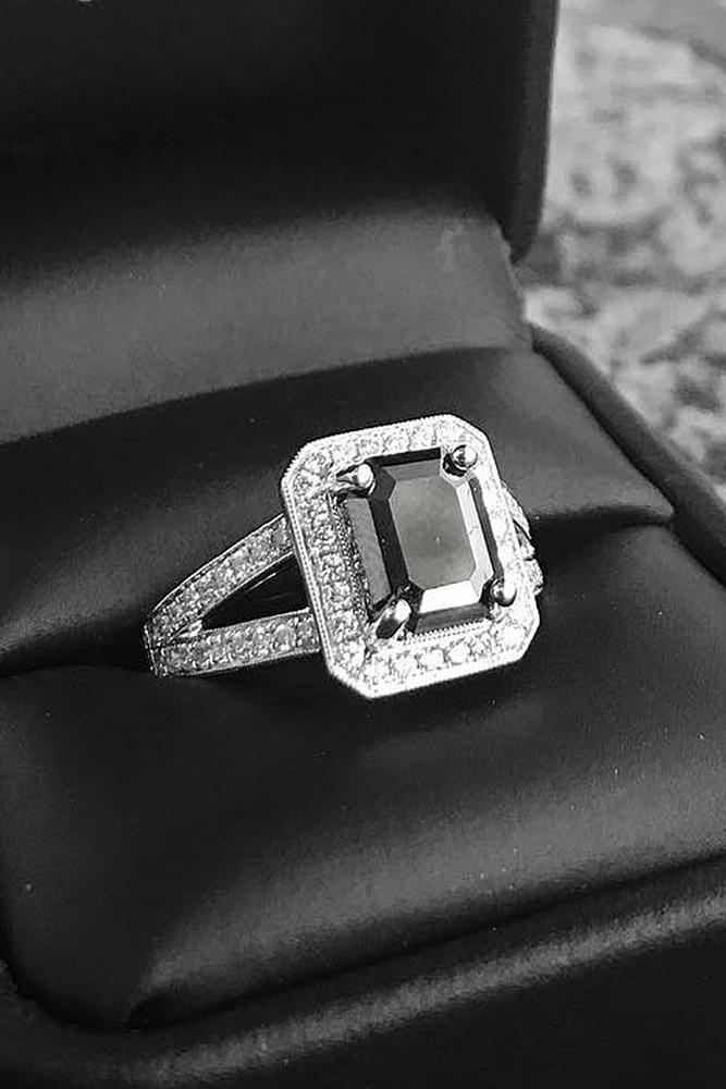 black diamond engagement rings halo split white gold pave band emerald