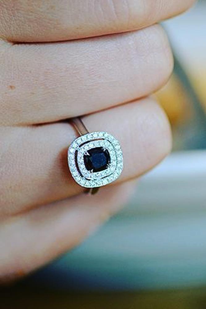 black diamond engagement rings rose gold double halo modern