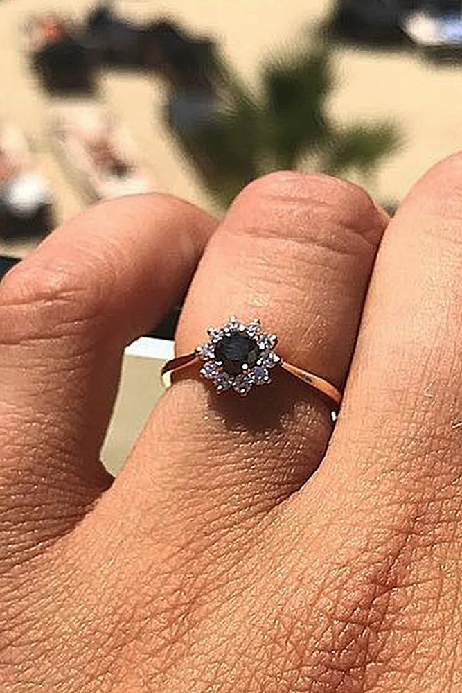 black diamond engagement rings rose gold round cut floral
